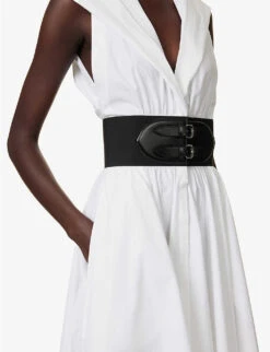 Flare Belt-embellished Cotton Midi Dress -Reis Clothing Shop R04179383 BLANC ALT04