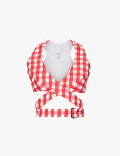V-neck Check-pattern Woven Top