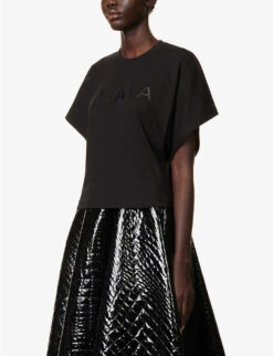 Brand-print Ribbed-trim Cotton-jersey T-shirt -Reis Clothing Shop R04179390 NOIRNOIR ALT02