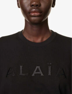 Brand-print Ribbed-trim Cotton-jersey T-shirt -Reis Clothing Shop R04179390 NOIRNOIR ALT04