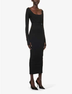 Scoop-neck Logo-strap Woven Maxi Dress -Reis Clothing Shop R04179391 NOIRALAIA ALT02