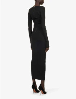 Scoop-neck Logo-strap Woven Maxi Dress -Reis Clothing Shop R04179391 NOIRALAIA ALT03