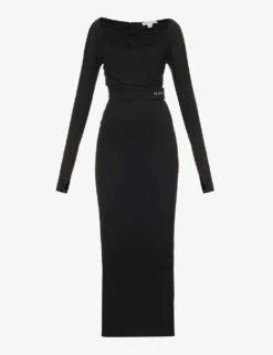 Scoop-neck Logo-strap Woven Maxi Dress