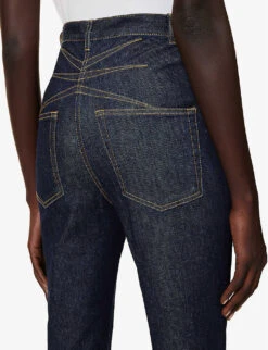 High-rise Flared-leg Regular-fit Cotton-blend Jeans -Reis Clothing Shop R04179411 BLEUDENIM ALT04