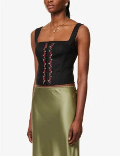 Amara Rose-embroidered Linen Top -Reis Clothing Shop R04179533 BLACK ALT02