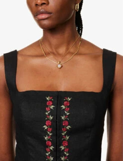 Amara Rose-embroidered Linen Top -Reis Clothing Shop R04179533 BLACK ALT04