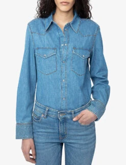 Zadig & Voltaire Thelma Crystal-embellished Denim Shirt -Reis Clothing Shop R04180439 LIGHTBLUE ALT02