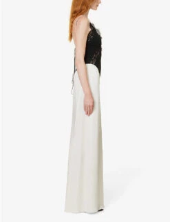 Victoria Beckham V-neck Lace-trim Woven Maxi Dress -Reis Clothing Shop R04180522 IVORY ALT02