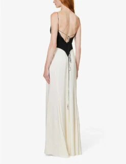 Victoria Beckham V-neck Lace-trim Woven Maxi Dress -Reis Clothing Shop R04180522 IVORY ALT03