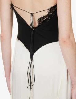 Victoria Beckham V-neck Lace-trim Woven Maxi Dress -Reis Clothing Shop R04180522 IVORY ALT04