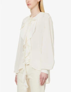 Victoria Beckham Ruffle-trim Self-tie Silk Shirt -Reis Clothing Shop R04180527 VANILLA ALT02