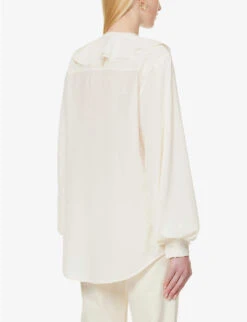 Victoria Beckham Ruffle-trim Self-tie Silk Shirt -Reis Clothing Shop R04180527 VANILLA ALT03