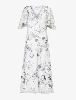 Victoria Beckham Godet Floral-print Woven Midi Dress