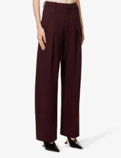Victoria Beckham Pleated Straight-leg High-rise Stretch-jersey Trousers -Reis Clothing Shop R04180544 ROSEWOOD ALT02