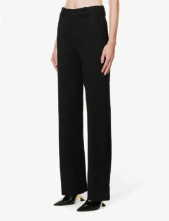 Victoria Beckham Structured-waist Pressed-crease Straight-leg High-rise Stretch-woven Trousers -Reis Clothing Shop R04180546 BLACK ALT02