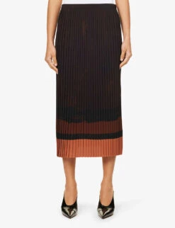 Dries Van Noten Pleated Flared-hem Woven Midi Skirt -Reis Clothing Shop R04180724 BROWN ALT02
