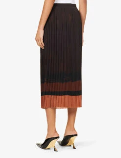 Dries Van Noten Pleated Flared-hem Woven Midi Skirt -Reis Clothing Shop R04180724 BROWN ALT03