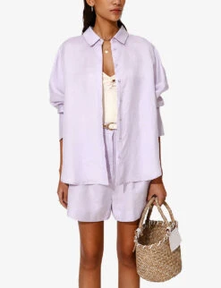 By Malina Candace Pearlescent-button Relaxed-fit Linen-blend Shirt 6 By Malina Candace Pearlescent-button Relaxed-fit Linen-blend Shirt -Reis Clothing Shop R04180768 VIOLET ALT02