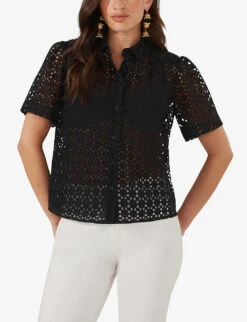 Broderie-anglaise Boxy Cotton Shirt -Reis Clothing Shop R04181103 BLACK ALT02