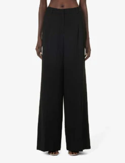 Ssanaz Wide-leg Mid-rise Woven Trousers -Reis Clothing Shop R04181289 BLACK ALT02