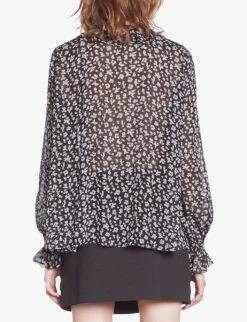 THE KOOPLES Ruffle-neck Floral-print Woven Top -Reis Clothing Shop R04181771 BLACKECRU ALT03
