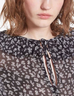 THE KOOPLES Ruffle-neck Floral-print Woven Top -Reis Clothing Shop R04181771 BLACKECRU ALT04