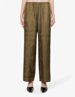 Toteme Monogram Wide-leg Mid-rise Silk Trousers -Reis Clothing Shop R04183206 MOCHA ALT02