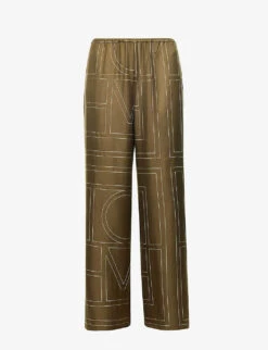 Toteme Monogram Wide-leg Mid-rise Silk Trousers