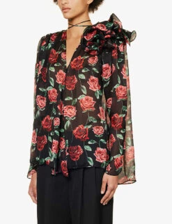 Magda Butrym Floral-embellished Relaxed-fit Silk Blouse -Reis Clothing Shop R04183228 BLACK ALT02