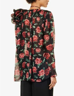 Magda Butrym Floral-embellished Relaxed-fit Silk Blouse -Reis Clothing Shop R04183228 BLACK ALT03