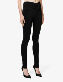 Magda Butrym Floral-embellished Skinny-leg Mid-rise Stretch-woven Leggings -Reis Clothing Shop R04183248 BLACK ALT02