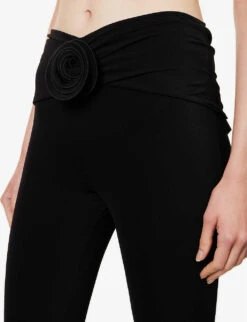 Magda Butrym Floral-embellished Skinny-leg Mid-rise Stretch-woven Leggings -Reis Clothing Shop R04183248 BLACK ALT04