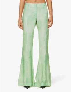 Acne Studios Pippen Flared-leg High-rise Satin Trousers -Reis Clothing Shop R04184337 PALEGREENMULTI ALT02