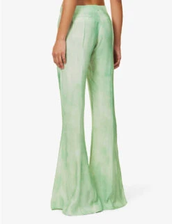 Acne Studios Pippen Flared-leg High-rise Satin Trousers -Reis Clothing Shop R04184337 PALEGREENMULTI ALT03