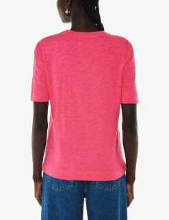 Whistles Double Neckline-trim Relaxed-silhouette Cotton-jersey T-shirt -Reis Clothing Shop R04184595 BRIGHTPINKFUSCHIA ALT03