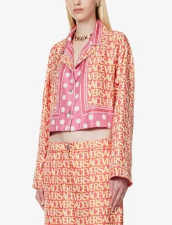 Versace Logo-print Polka-dot Silk Shirt -Reis Clothing Shop R04185117 FUXIAPINK ALT02