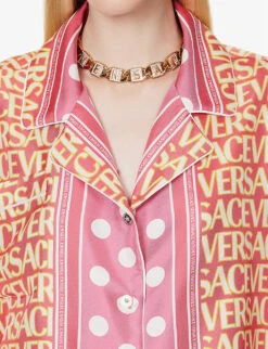 Versace Logo-print Polka-dot Silk Shirt -Reis Clothing Shop R04185117 FUXIAPINK ALT04