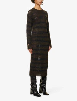 Acne Studios Kermelina Striped Knitted Midi Dress -Reis Clothing Shop R04185155 CHARCOALGREYBLACK ALT02