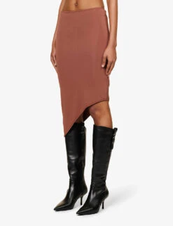 Vero Asymmetric-hem Stretch-woven Midi Skirt 7 Vero Asymmetric-hem Stretch-woven Midi Skirt -Reis Clothing Shop R04185506 COCOA ALT02