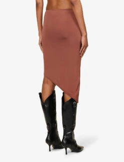 Vero Asymmetric-hem Stretch-woven Midi Skirt 8 Vero Asymmetric-hem Stretch-woven Midi Skirt -Reis Clothing Shop R04185506 COCOA ALT03