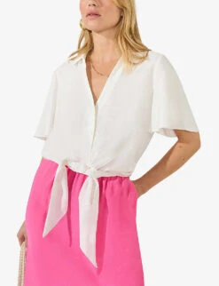 Flutter-sleeve Self-tie Relaxed-fit Woven Shirt 6 Flutter-sleeve Self-tie Relaxed-fit Woven Shirt -Reis Clothing Shop R04185925 WHITE ALT02