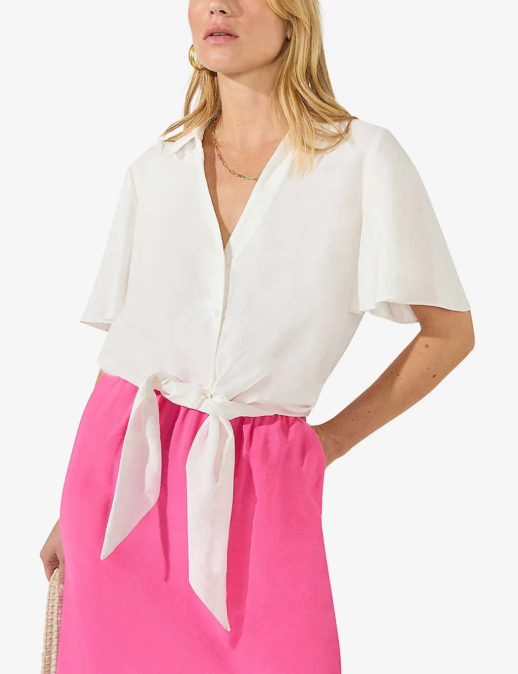 Flutter-sleeve Self-tie Relaxed-fit Woven Shirt 3 Flutter-sleeve Self-tie Relaxed-fit Woven Shirt - Image 3