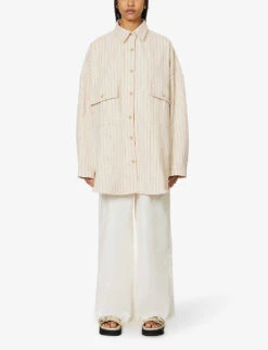 Dallas Oversized Striped Cotton-denim Shirt -Reis Clothing Shop R04186447 ORANGEPINSTRIPE ALT02