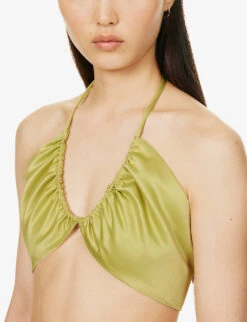 V-neck Cropped Satin Top -Reis Clothing Shop R04186758 GREEN ALT04
