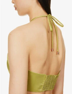 V-neck Cropped Satin Top -Reis Clothing Shop R04186758 GREEN ALT05