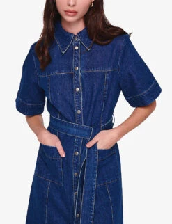 Gitty Self-tie Denim Midi Dress -Reis Clothing Shop R04186792 MIDWASH ALT03