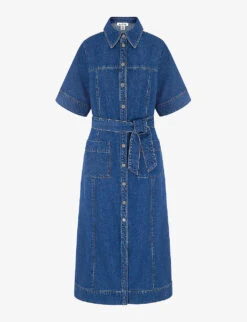 Gitty Self-tie Denim Midi Dress