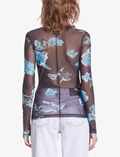 THE KOOPLES Floral-print Long-sleeve Stretch-woven Mesh Top -Reis Clothing Shop R04187728 BLACKBLUE ALT03
