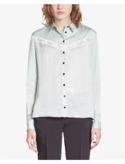 THE KOOPLES Lace-trim Pleated Woven Shirt -Reis Clothing Shop R04187749 OCEAN ALT02