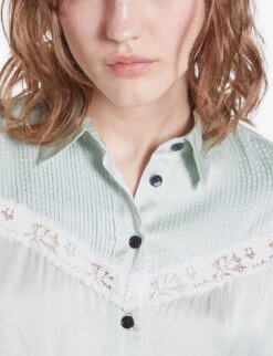 THE KOOPLES Lace-trim Pleated Woven Shirt -Reis Clothing Shop R04187749 OCEAN ALT04